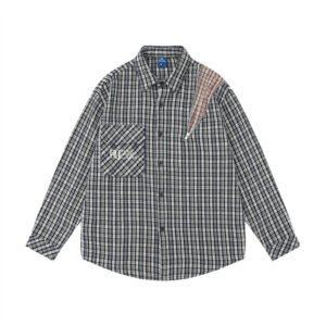 Embroidered Pocket Plaid Long Sleeve Shirt Men