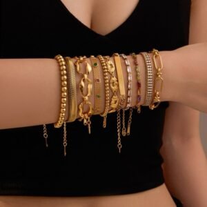 Titanium Steel Bracelet 18K Gold Plating Stainless Steel Inlaid Zircon