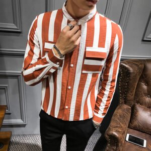 Collarless Slim Hairdresser Long Sleeve Stand Collar Shirt Men Trendy