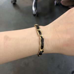 18K Gold Titanium Steel Plated European And American Fashion Metal Chain Leather Rope
