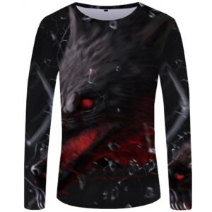 3d printed wolf series long sleeve T-shirt men