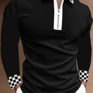 Men's Long Sleeve Lapel Striped Slim Polo Shirt Men