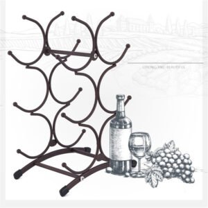 Iron six bottle wine rack in living room