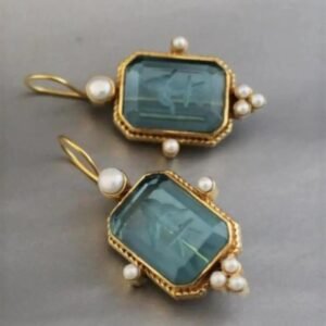 Hexagon Green Crystal Stone Earlobe Inlaid With Pearl