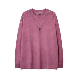 Washed Necklace T-shirt Long Sleeve Loose Top Men
