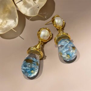 Colorful Dried Flower Amber Earrings