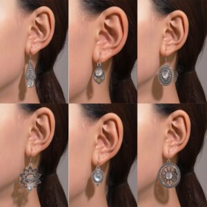 European And American Ins Style Alloy Distressed Geometric Moonstone Eardrops