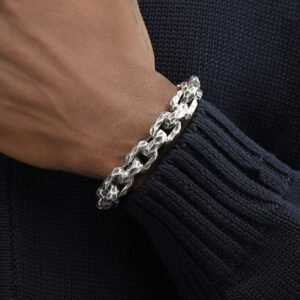 Hip Hop European And American Personality Domineering 12.5mm Thick Meteorite Crater Silver Titanium Steel Bracelet For Men