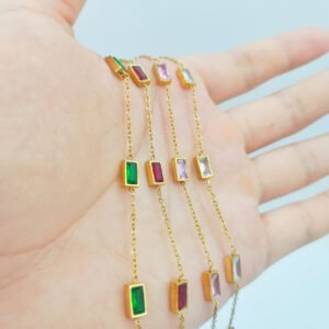 European And American Fashion Cool Colorful Rectangular Gem Bracelet