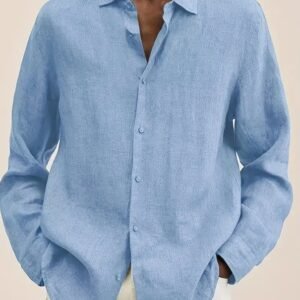 New Solid Color Long Sleeve Shirt Casual Stand Collar Shirt For Men