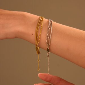 Multi-layer Stainless Steel Twin Inlaid Zircon Bracelet