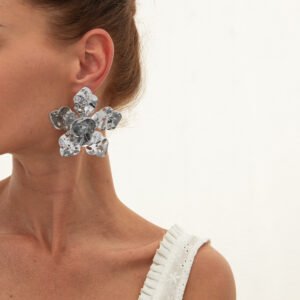 Liquid Metal Pleated Flower Stud Earrings
