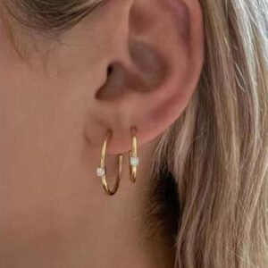 C Font Earrings With Zircon Titanium Steel I Electroplated 18K Gold