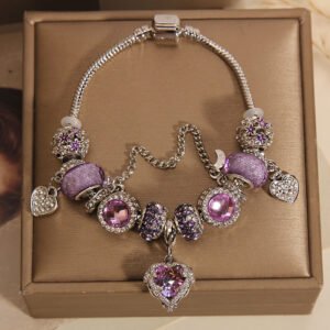 Special Interest Light Luxury Purple Glass Bead Love Pendant Bracelet