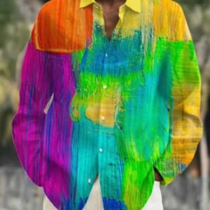 Gradient Digital Printing Lapel Long Sleeve Shirt Men