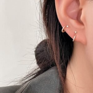 Single Diamond Back-mounted Stud Sterling Silver Earrings