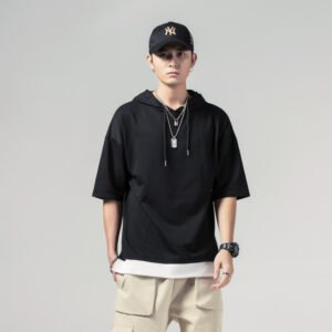 Solid Color Loose Fit Summer Hooded Men's Short-sleeved T-shirt