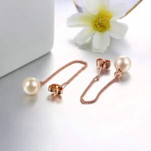Popular Jewelry Simple Pearl Ear String Rose Gold Earrings