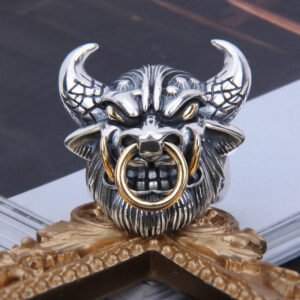 S925 Sterling Silver Bull Devil Bull Head Ring Personality