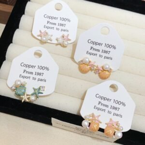 Starfish Shell Pearl Stud Earrings For Women Summer