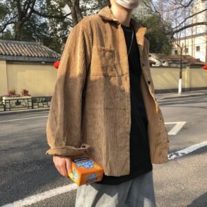 Loose All-match Design Corduroy Vintage Long Sleeve Shirt Men