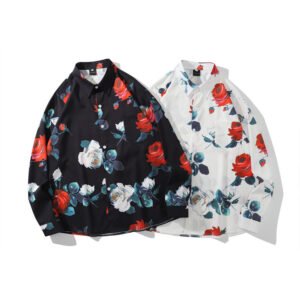 Retro Rose Couple Long Sleeve Shirt Trendy Men And Women