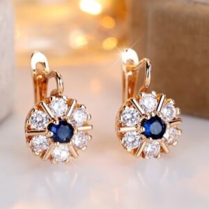 Round White Zircon Sapphire Blue Zircon Flower Basket Earrings