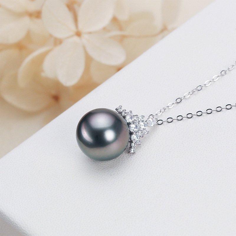 Black Pearl 18K Gold Pendant S925 Silver Necklace Female - Image 2