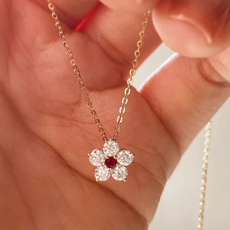 Flower Flower S925 Sterling Silver 18K Gold Plating Ruby Necklace
