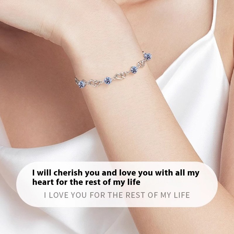 S925 Sterling Silver Heart-to-heart Moissanite Bracelet - Image 4