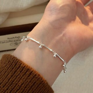 S925 Sterling Silver Silver Tube Stitching Bracelet Women's Simple Design
