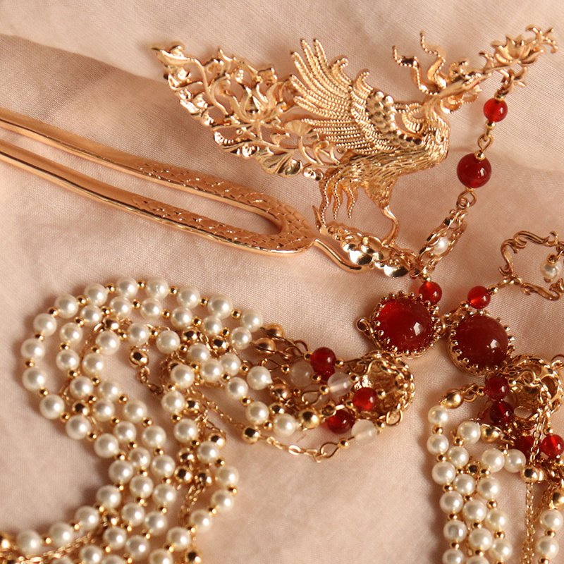 Gorgeous Archaistic Ancient Costume Pearl Tassel Phoenix Hairpin Hairpin Hairpin - Image 3