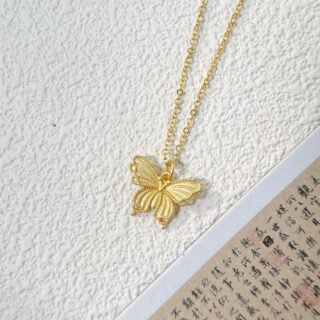 New Chinese Style Palace Style Filigree Butterfly Women's Necklace Ancient Style Alluvial Gold