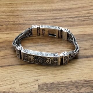 S925 Sterling Silver Men's Vintage Bracelet Six Words Mantra