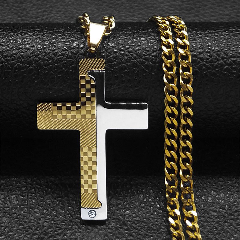 Titanium Steel Two Colors Cross Pendant Stainless Steel Necklace - Image 7