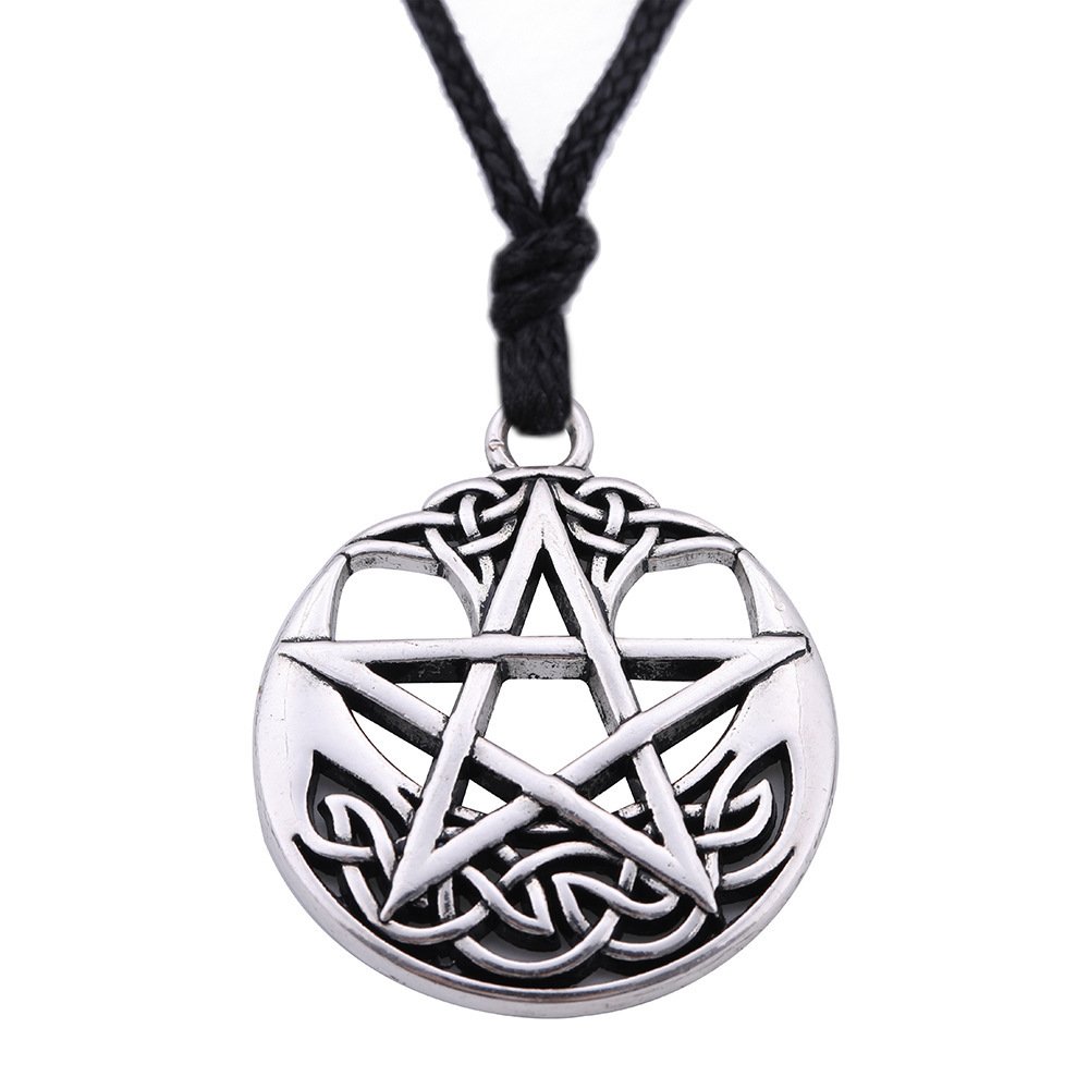 Fashion Lucky Round Pendant Pentagram Alloy Necklace - Image 5