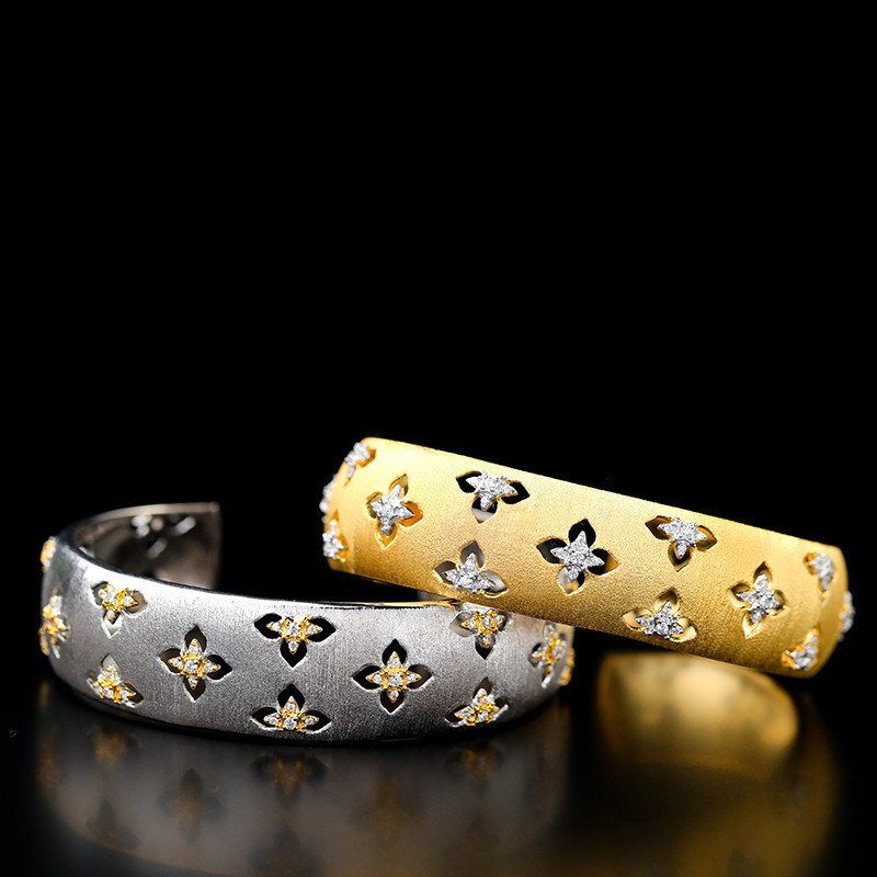 S925 Silver Plated Gold Plated Brushed Openwork Bracelet With Zirconia Stones For Women - Image 3