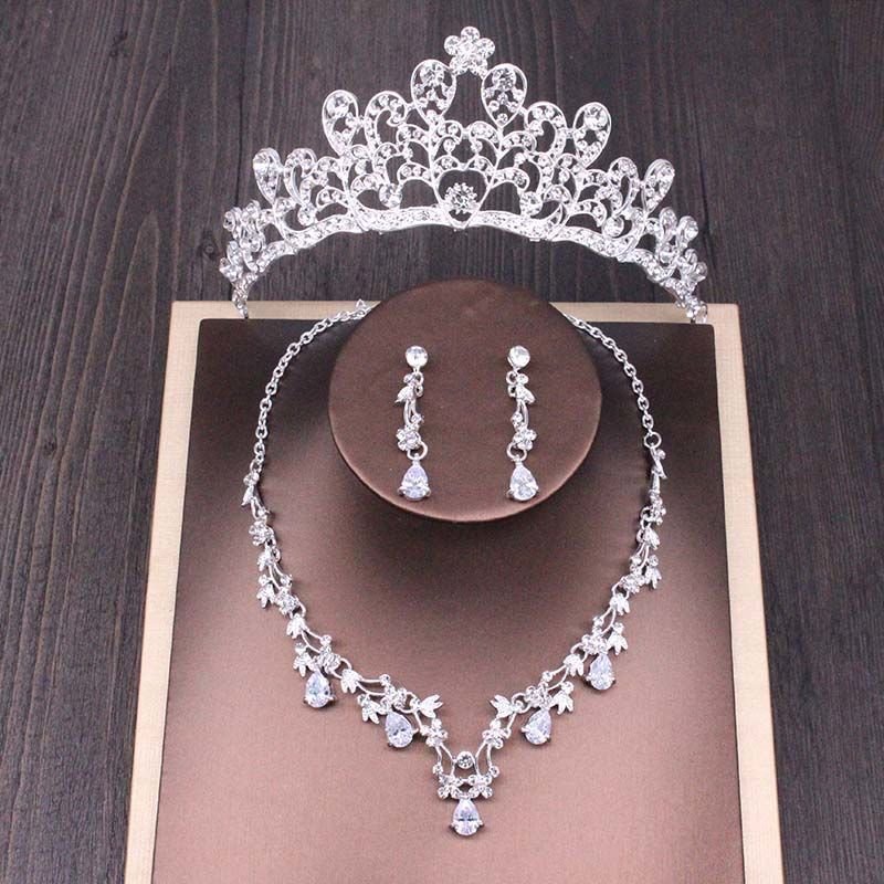 Bridal Rhinestone Crown Necklace Set Wedding Accessories - Image 3