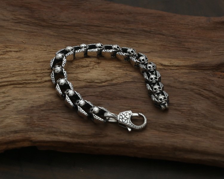 Men's Thai Silver Skull Bracelet - Image 3