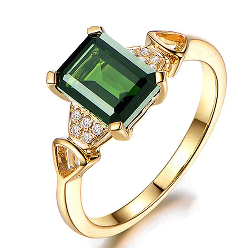 Gold Plated Emerald Square Diamond Ring - Image 2