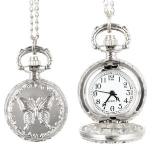 Ladies silver butterfly pocket watch