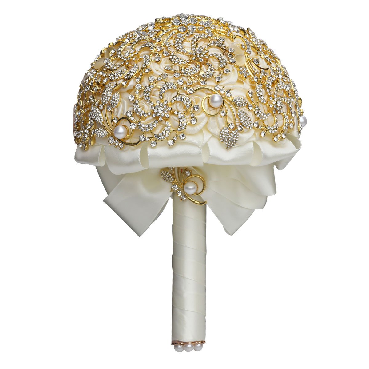 Golden Full Diamond Bridal Bouquet, Golden Rhinestones, European And American Style Handmade Burgundy Wedding Bouquet - Image 6