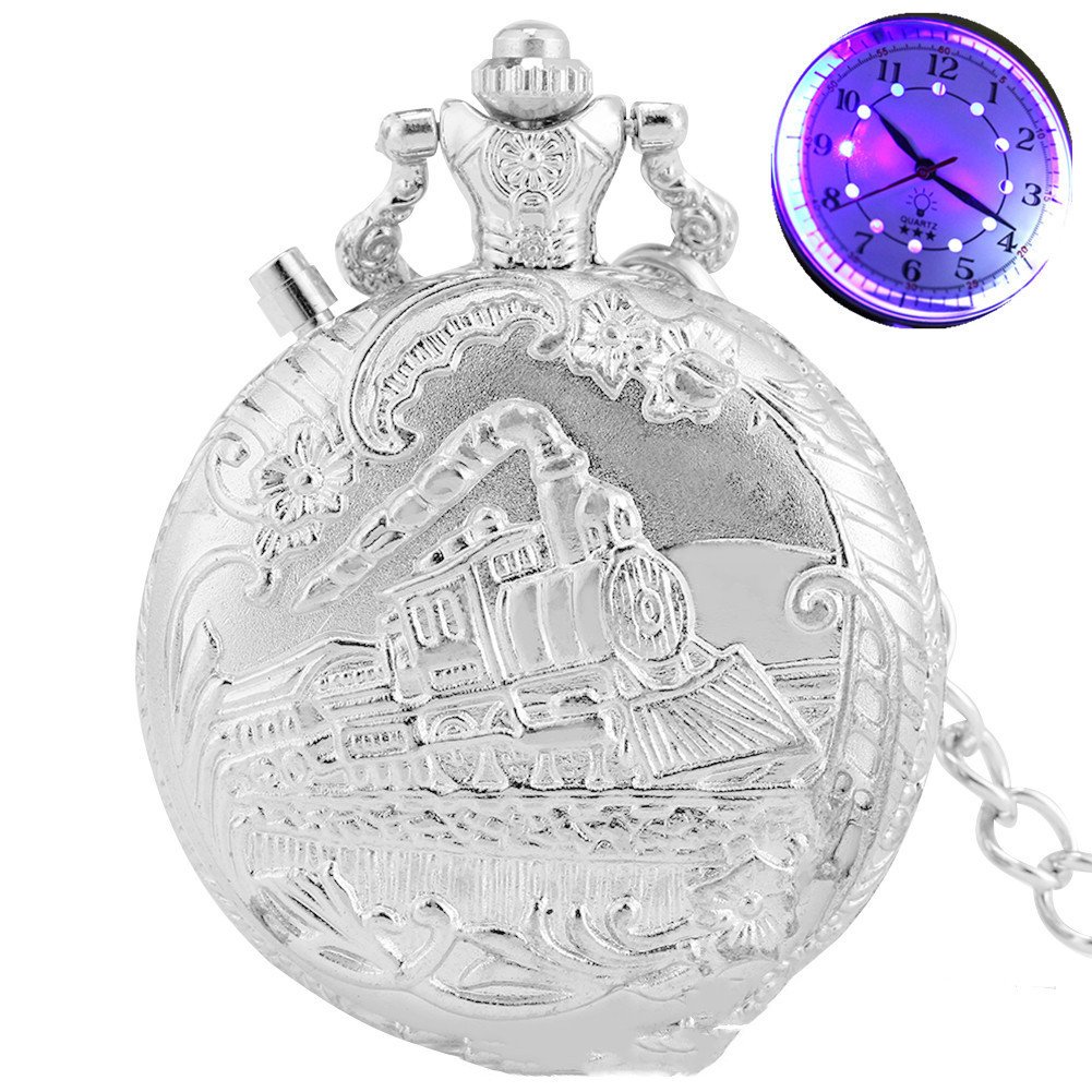 Retro Pocket Watch Locomotive LED Light Literal Creative Quartz Pocket Watch - Image 8