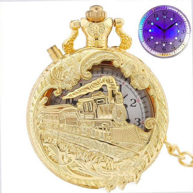 Retro Pocket Watch Locomotive LED Light Literal Creative Quartz Pocket Watch - Image 6