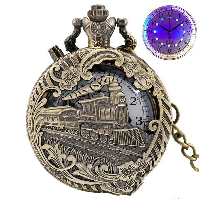 Retro Pocket Watch Locomotive LED Light Literal Creative Quartz Pocket Watch - Image 7