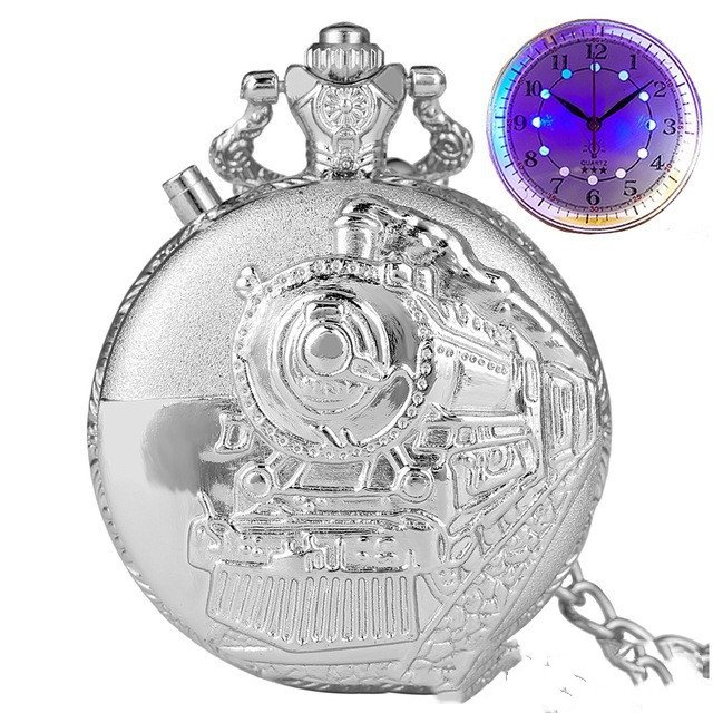 Retro Pocket Watch Locomotive LED Light Literal Creative Quartz Pocket Watch - Image 2