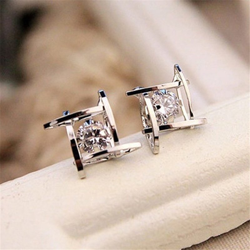 Square zircon earrings Tic-Tac-Toe Hollow Copper Earrings - Image 2