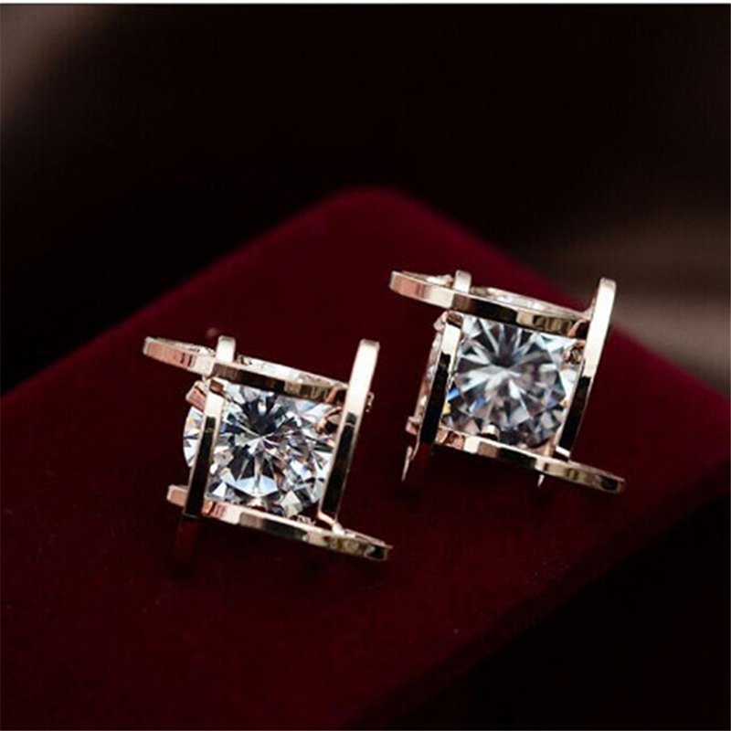 Square zircon earrings Tic-Tac-Toe Hollow Copper Earrings - Image 5