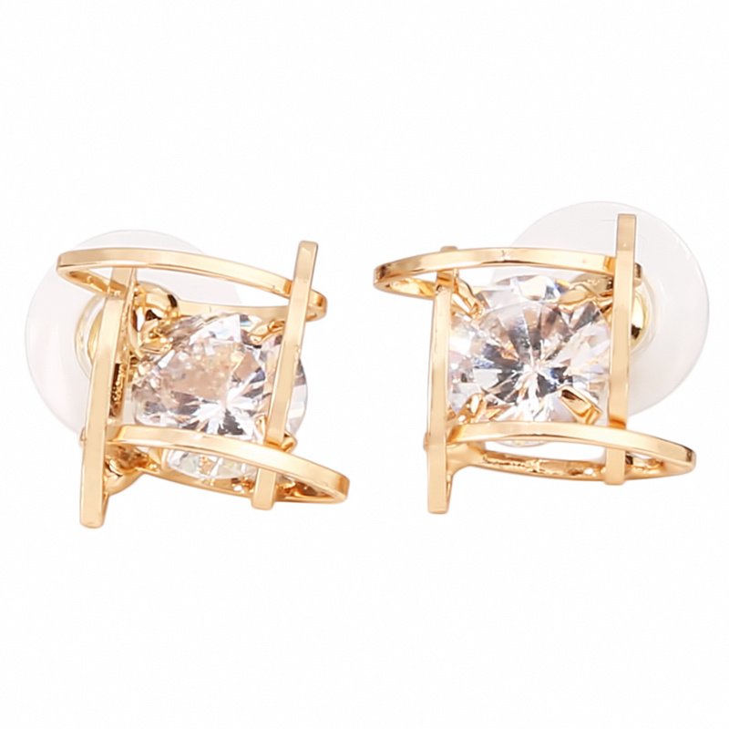 Square zircon earrings Tic-Tac-Toe Hollow Copper Earrings - Image 3