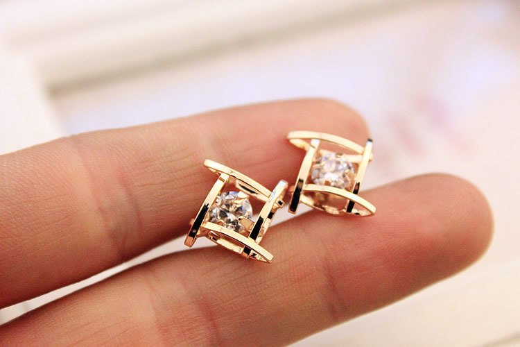 Square zircon earrings Tic-Tac-Toe Hollow Copper Earrings - Image 6